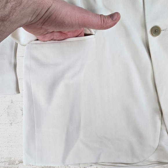 90s Vintage Ivory Single Breasted Double Button Silk Blazer Sports Coat Size 42R - Picture 5 of 10